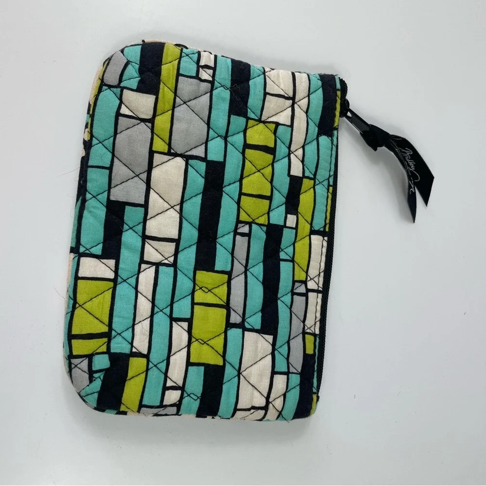 Vera‎ Bradley Teal, Neon Green and Black Geometric PatternCosmetic 5x7 Zippered